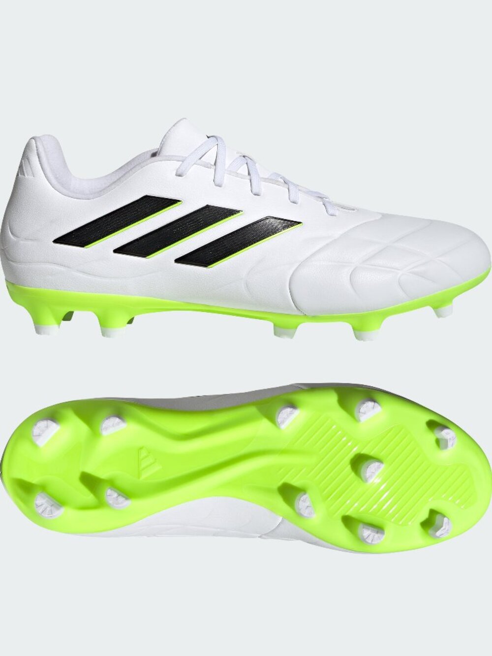 adidas Copa Pure.3 Firm Ground Soccer Cleats, White & Neon Green, Men’s 12